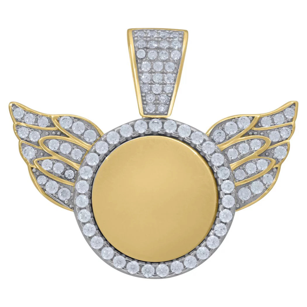 Sterling Silver Yellow Tone Unisex CZ Angel Wings Pendant Necklace V67329