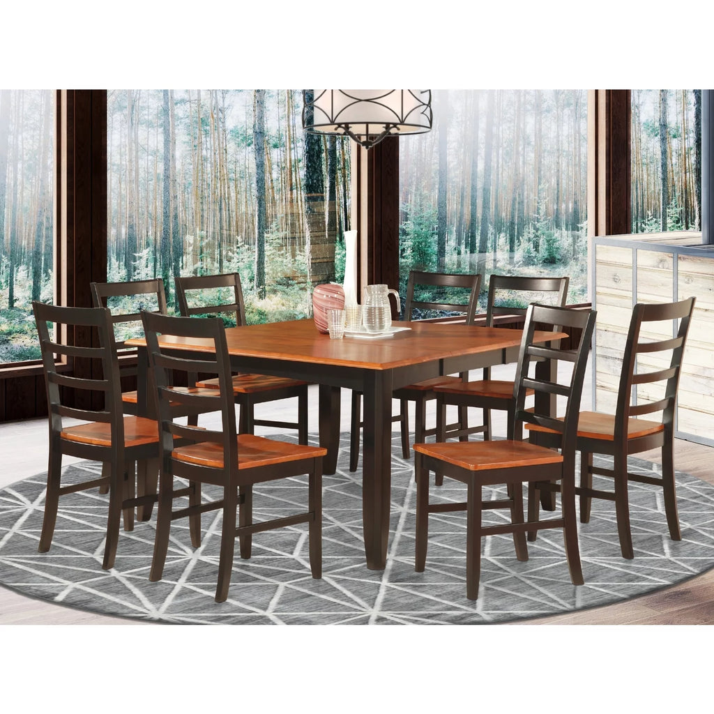 Black Cherry Square Wood 9 Piece Dining Room Set R335
