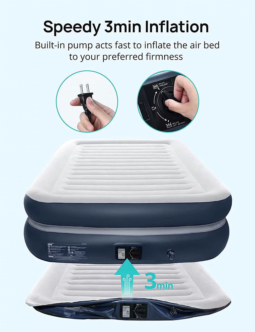 Full Size Air Mattress with Built in Pump 18'' Inflatable Blue M479975