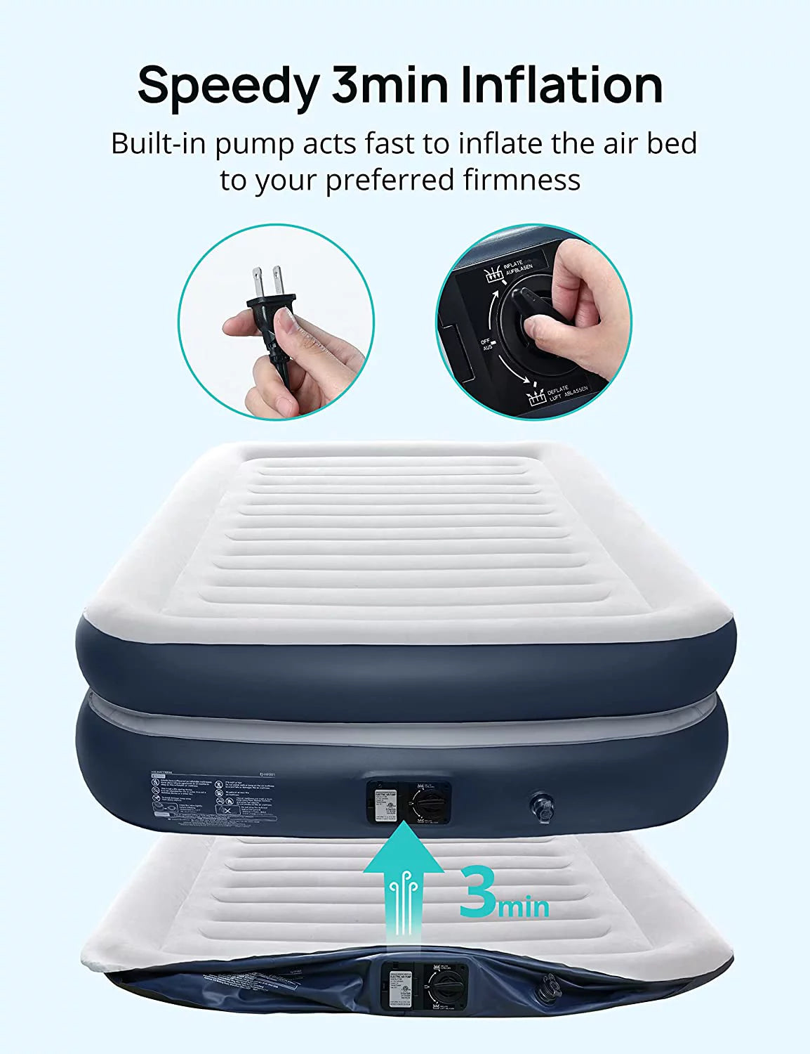 Full Size Air Mattress with Built in Pump 18'' Inflatable Blue M479975