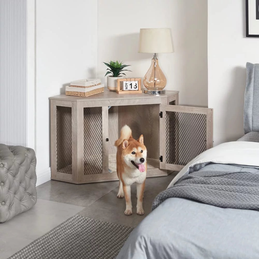 Medium Corner Dog Crate - Weathered Grey R17332