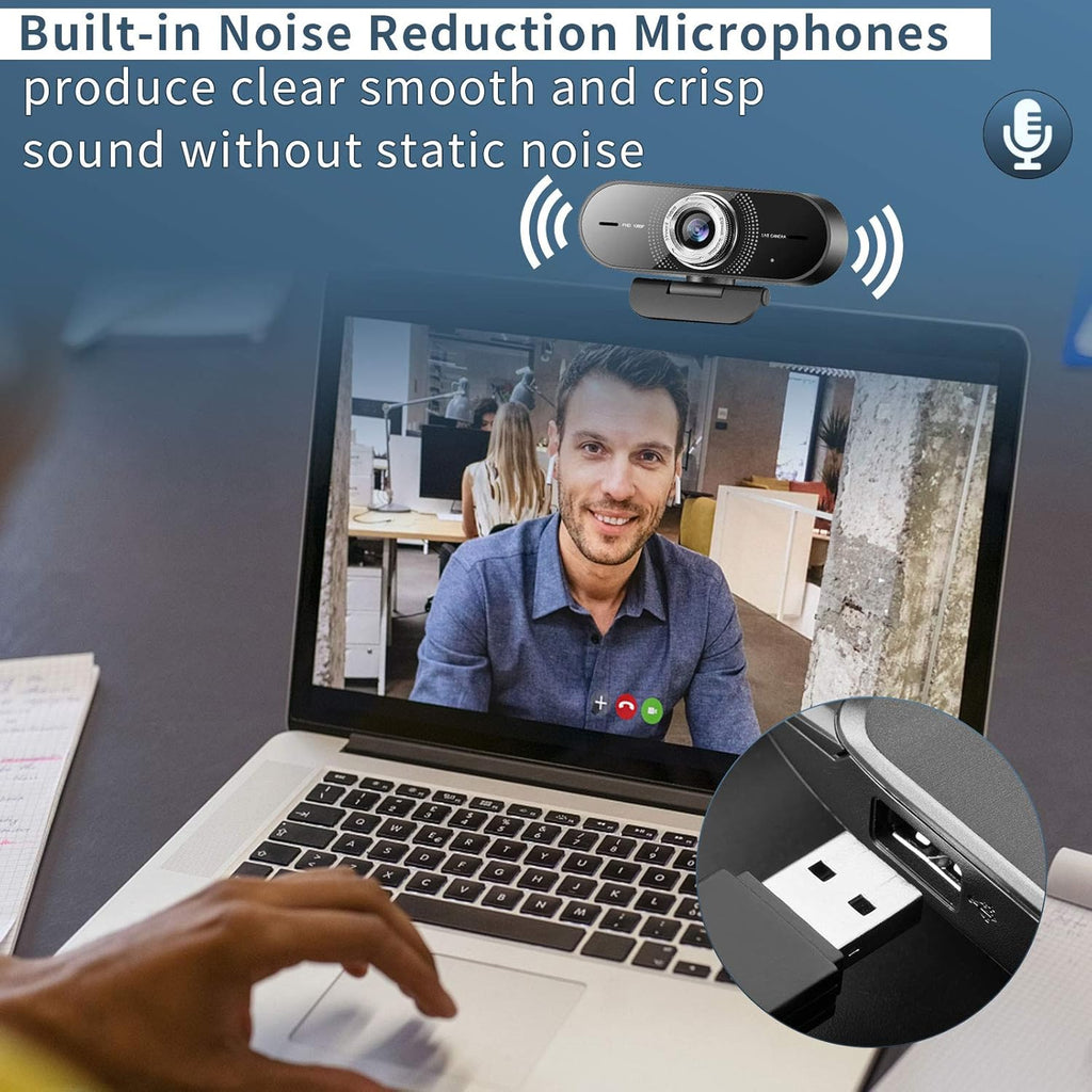 1080P Computer Camera with Microphone, Wide Angle Manual Focus Webcam E40555