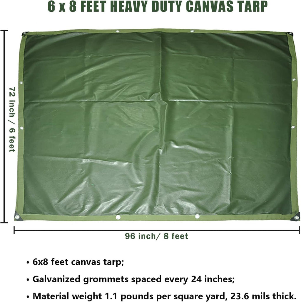 Green 6 x 8 Feet Waterproof Canvas Tarp with Rust Grommets W939