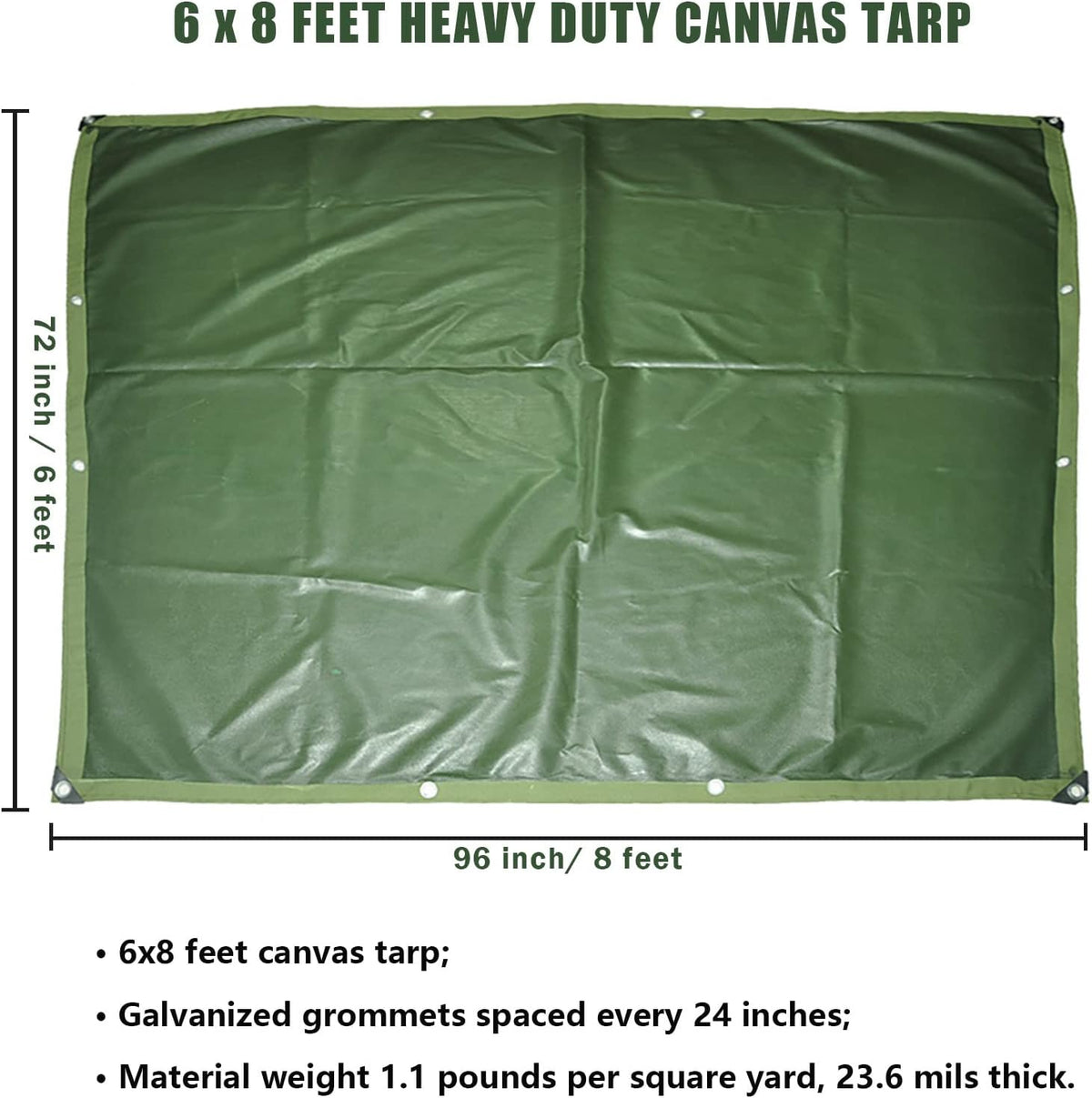 Green 6 x 8 Feet Waterproof Canvas Tarp with Rust Grommets W939