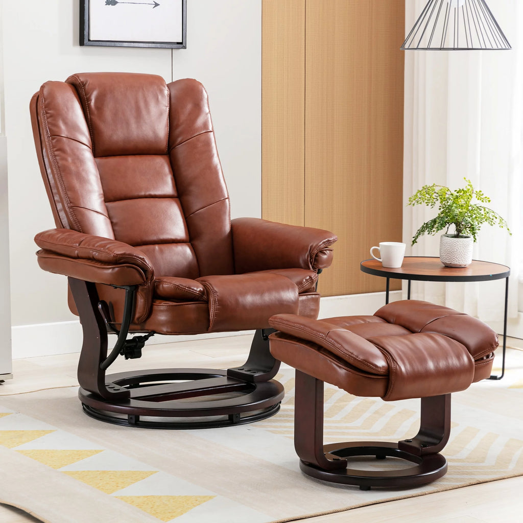 Brown Faux Leather Recliner with Ottoman R50200