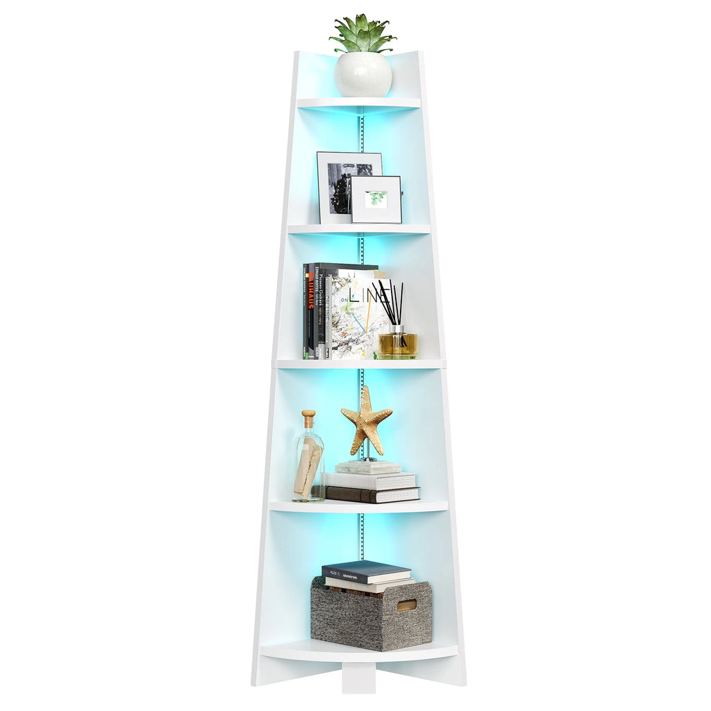 White 5 Tier Corner Shelf with Led Light C924607
