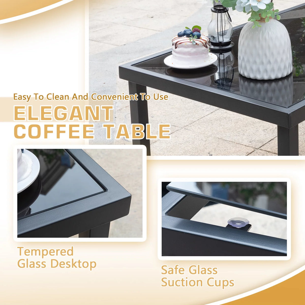4 Pieces Textilene Patio Furniture Set with Loveseat Tea Table F73524