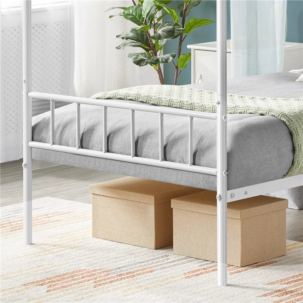White Twin Metal Canopy Bed Frame with Headboard and Footboard L7584