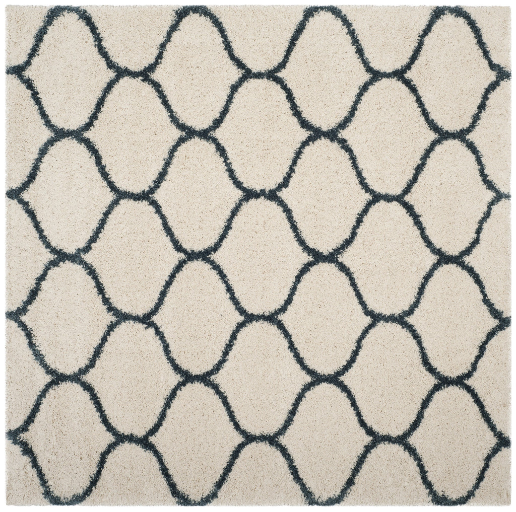 Ivory Slate Blue Geometric Shag Area Rug 7' x 7' Square T244