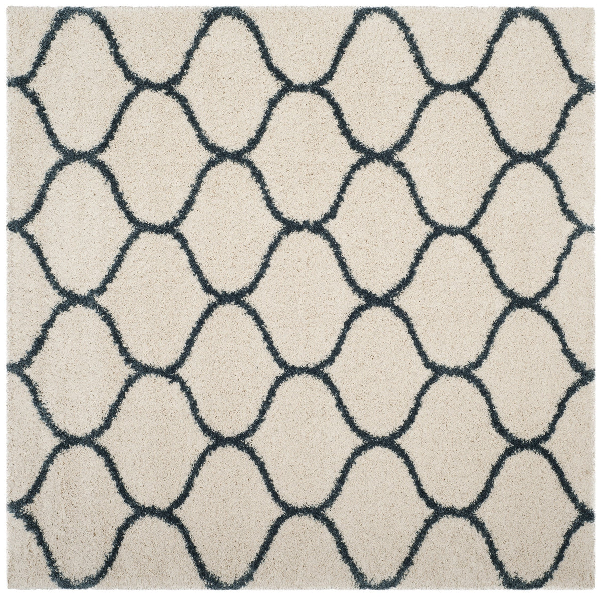 Ivory Slate Blue Geometric Shag Area Rug 7' x 7' Square T244