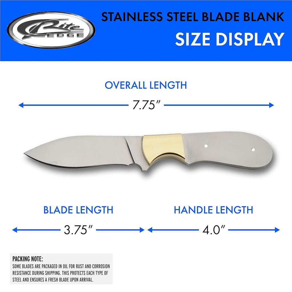 7.75" Full Tang Stainless Steel Drop Point Knife Blade Blank E313