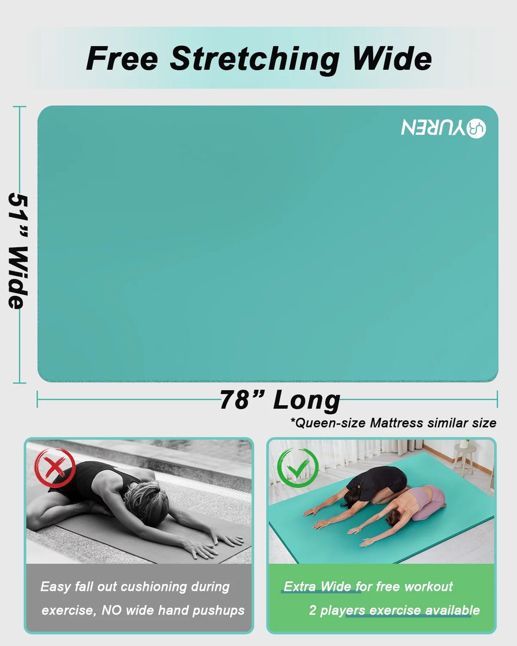 Large Exercise Mat 6' x 4' 10mm Thick NBR Black C2684