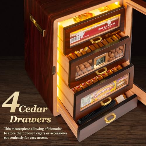 Cigar Humidor Cabinet with Digital Hygrometer and 4 Cedar Wood Drawers Q514