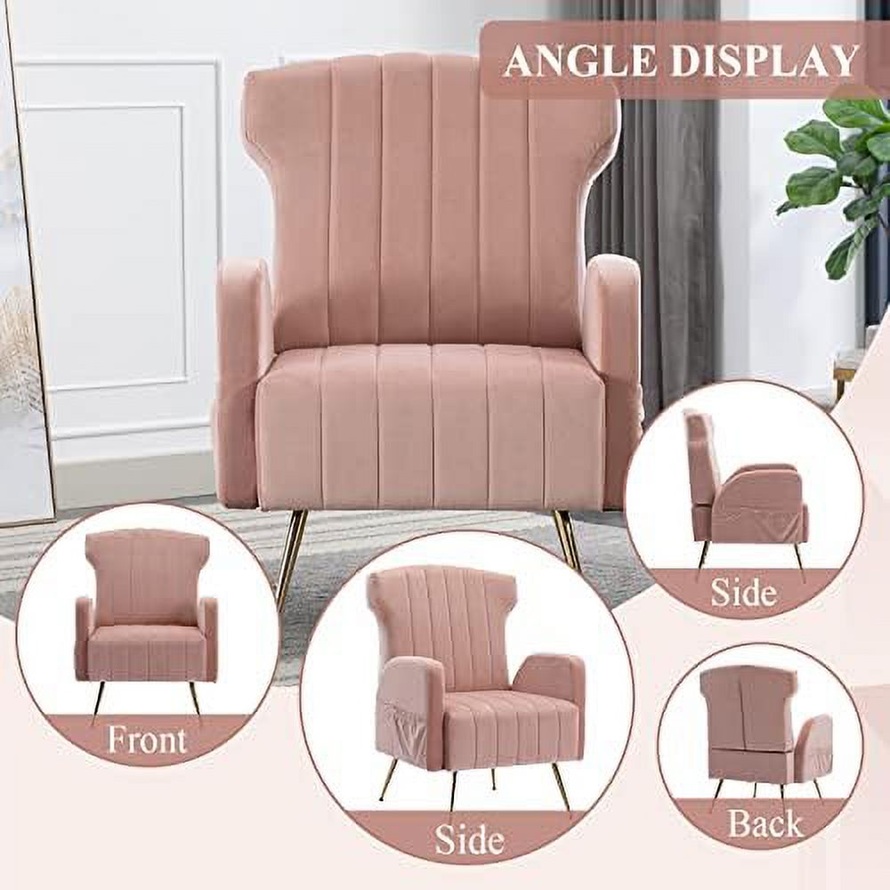 Brown Velvet Wing Back Accent Chair with Metal Gold Legs Q45573