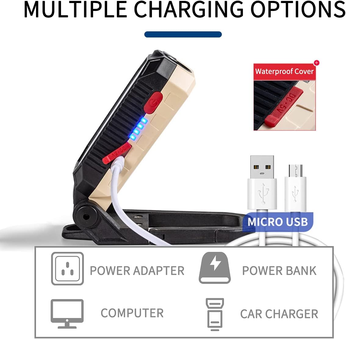 LED Work Light, COB Rechargeable Flashlight with Magnetic Base & Hanging Hook, Pack of 2 R183996