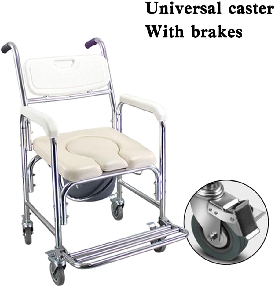 Multifunction Wheeled Mobile Toilet Commode Shower Chair Wheelchair with Wheels H316467