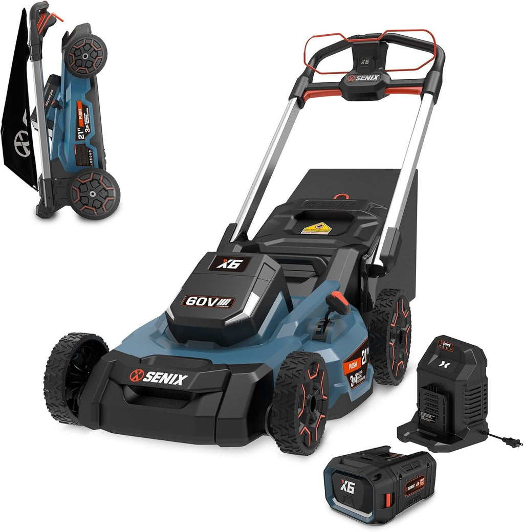 60 Volt Max 21-Inch 3-in-1 Cordless Push Lawn Mower with 6Ah Lithium-ion Battery & Charger L5463