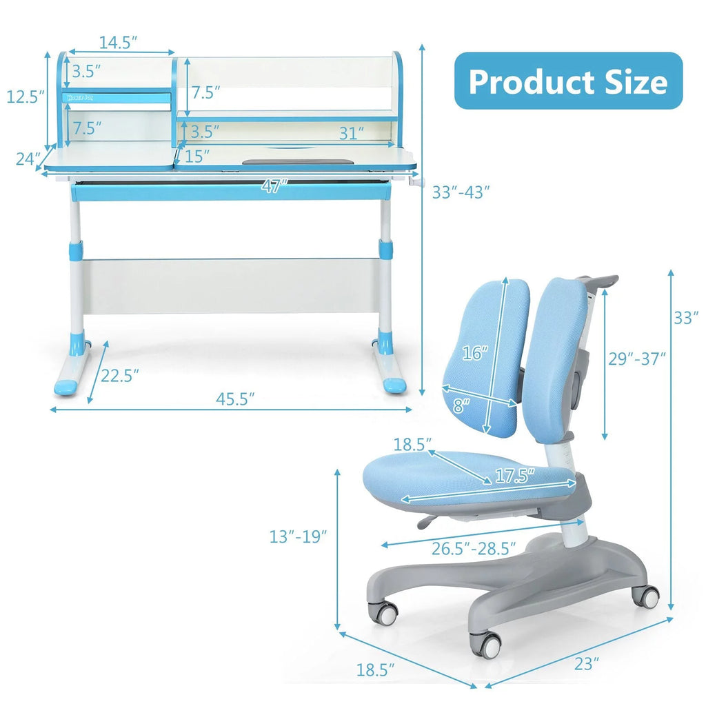 Blue Adjustable Kids Study Desk and Chair Set H9004