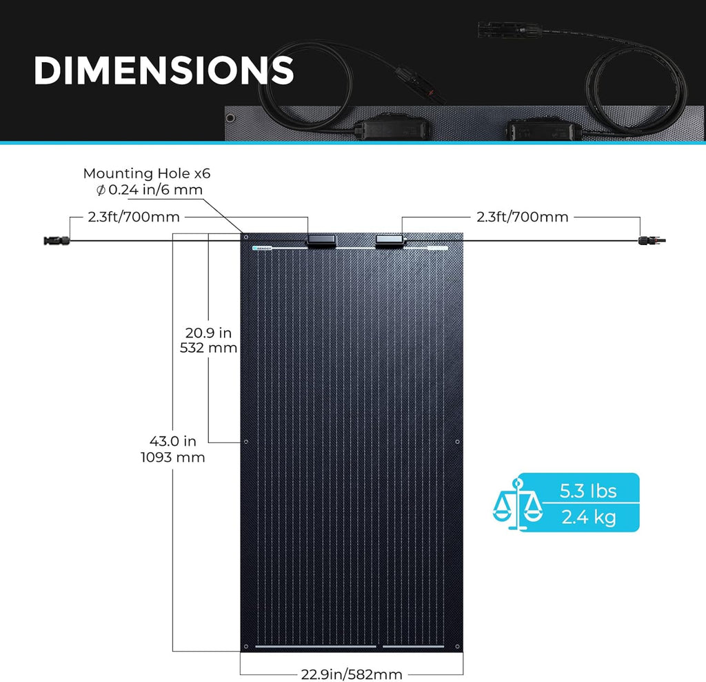 100W 12V Black Monocrystalline Semi Flexible Solar Panel C695