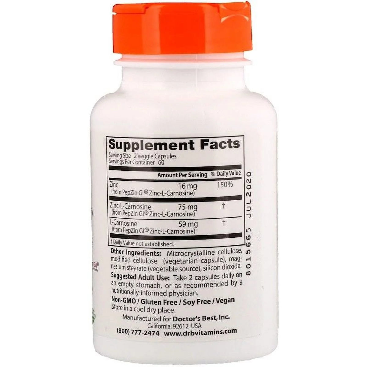 120 Veggie Capsules Zinc-L-Carnosine Complex R597