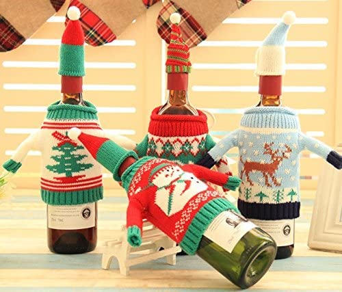 4 Pack Christmas Wine Bottle Covers and Hats Kit N71341