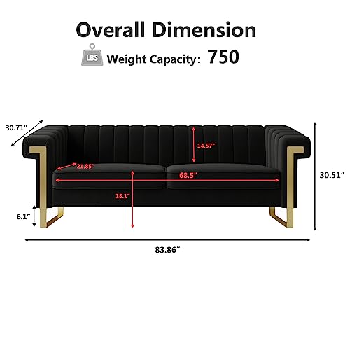 83" Velvet 3 Seater Tufted Sofa with Solid Wood Frame Metal Legs Q563