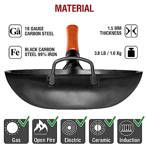 13.5" Flat Bottom Carbon Steel Wok Pan H405830