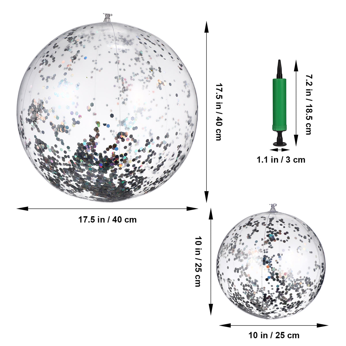 2 Pcs Glitter Confetti Inflatable Beach Balls with Air Pump F6041