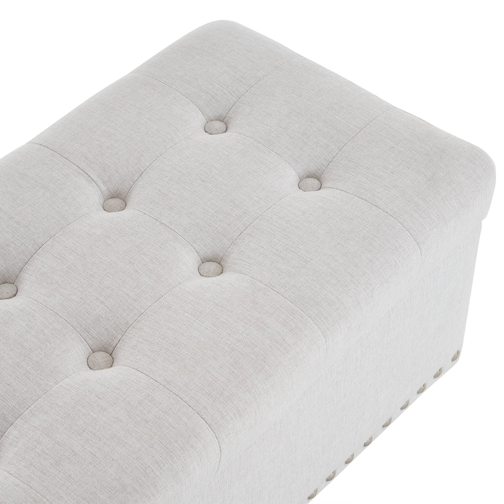 Off-White Linen Upholstered Storage Bench A228404