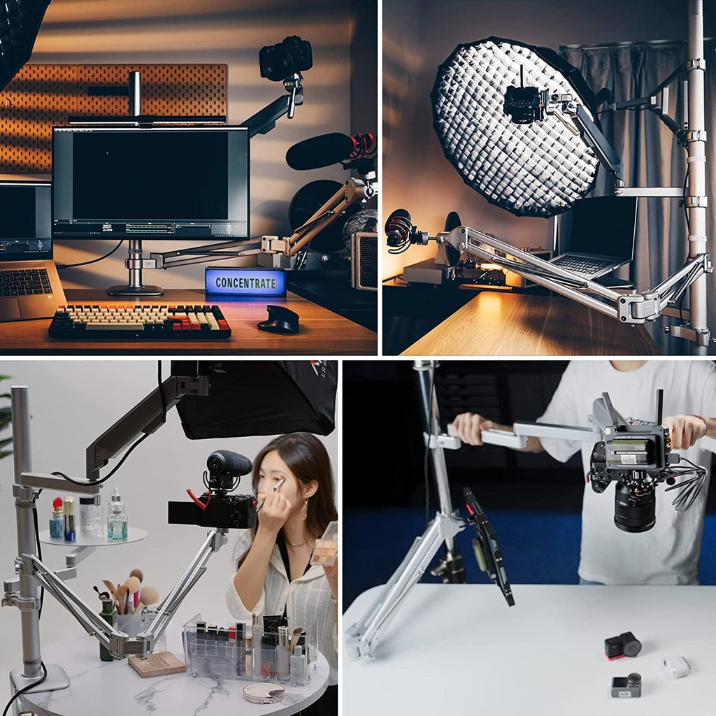 Desk Camera Mount Webcam Stand with Microphone Boom Arm Tripod M980