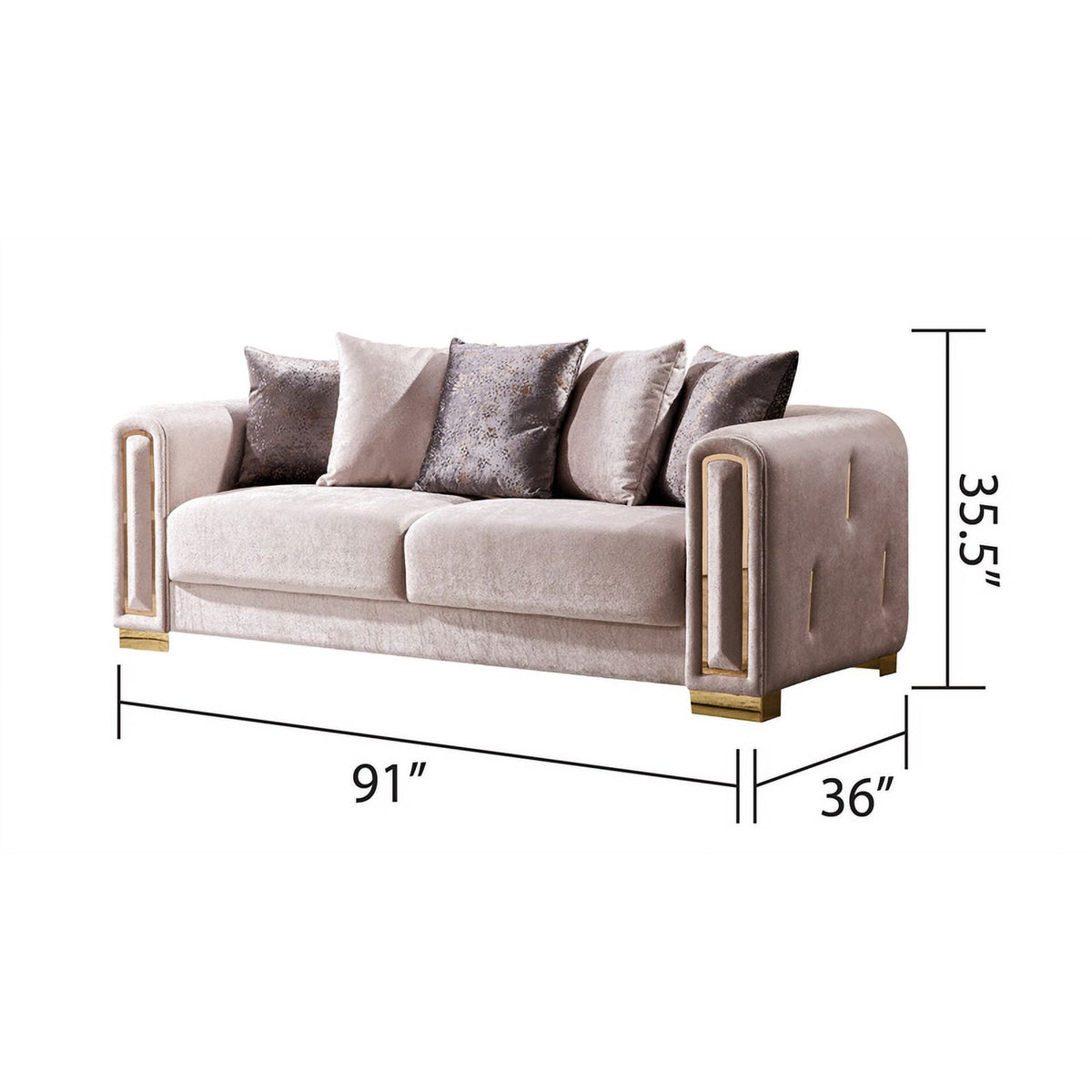 Beige Velvet Fabric 2Pc Living Room Set With Wood X279008