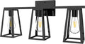 3-Light Matte Black Retro Vanity Light with Amber Glass LED Bulbs I33812
