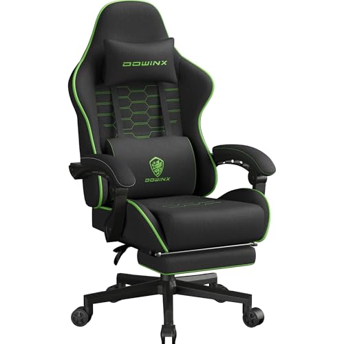 Black Green Fabric Gaming Chair with Footrest F788