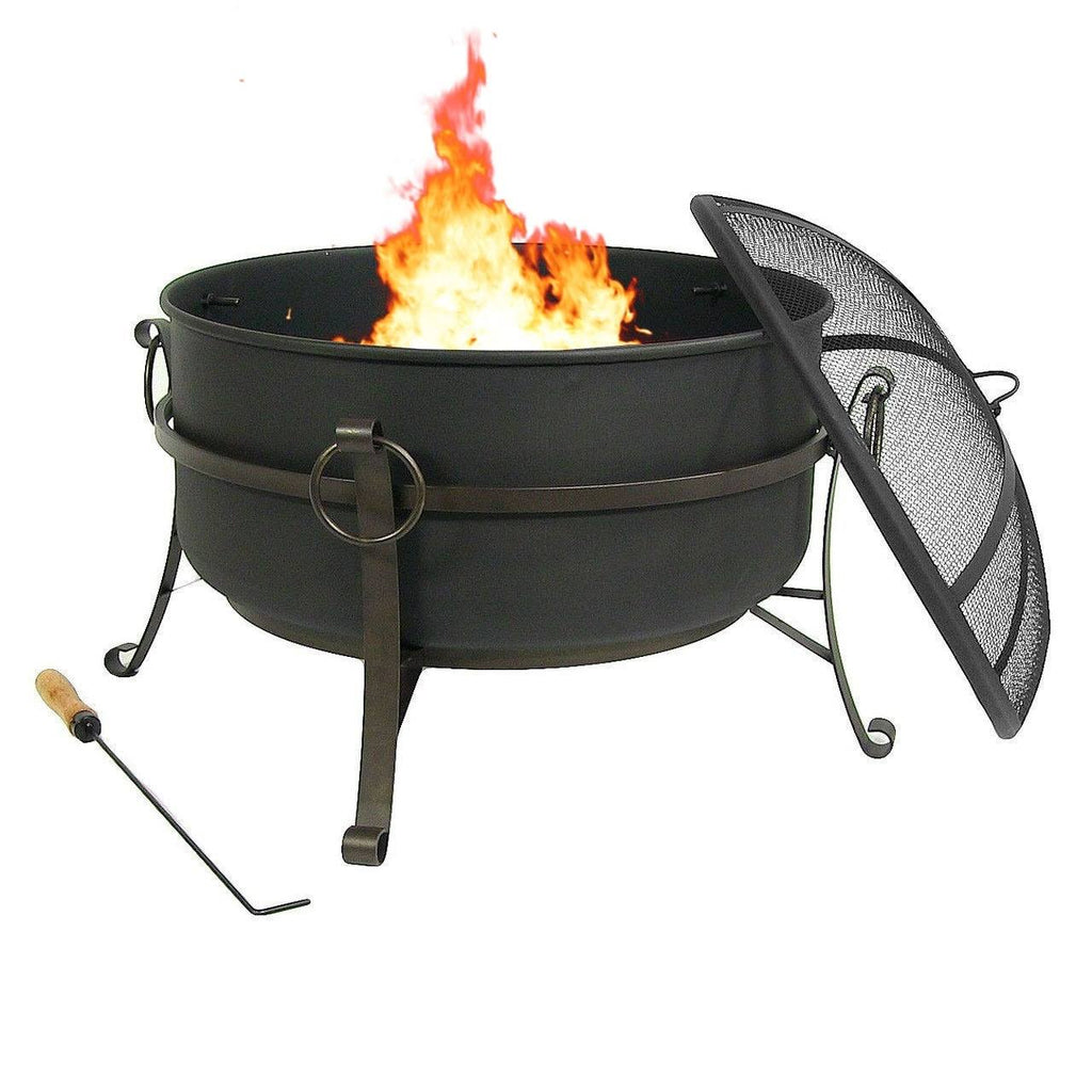 Steel Cauldron Fire Pit with Spark Screen, 34-Inch G1088