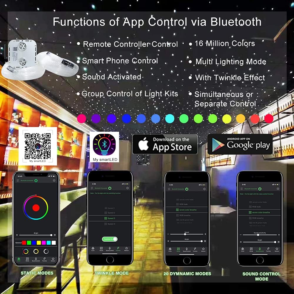 32W Dual Head Fiber Optic Lights Kit with 2000pcs 16.4ft Optical Fiber Cable and 28key Remote E8348