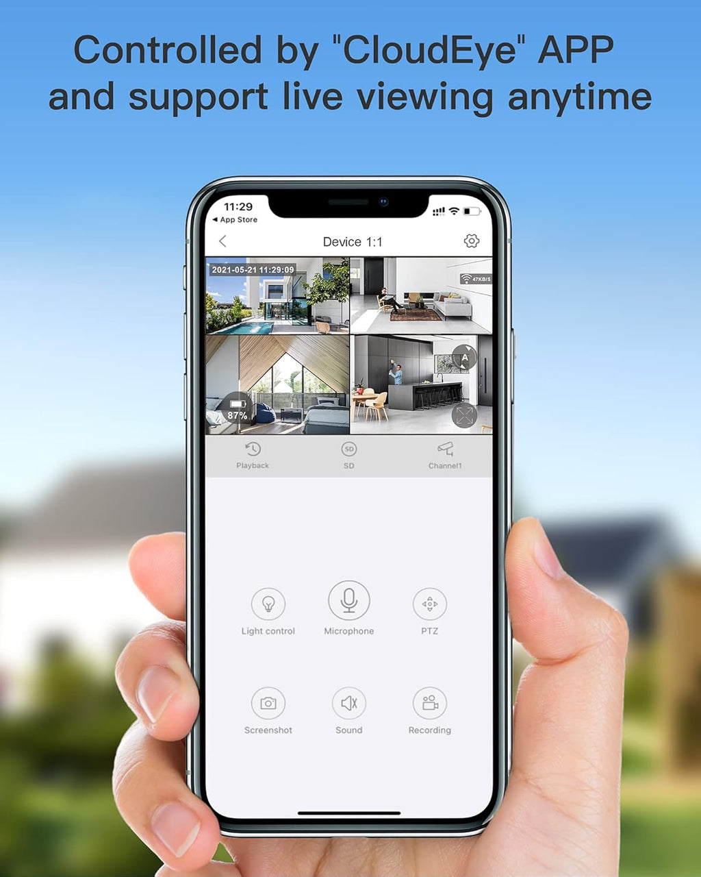 Wireless Solar Security Camera System with Base Station and 4 Cameras, 1080P Night Vision, IP65 Waterproof Y874