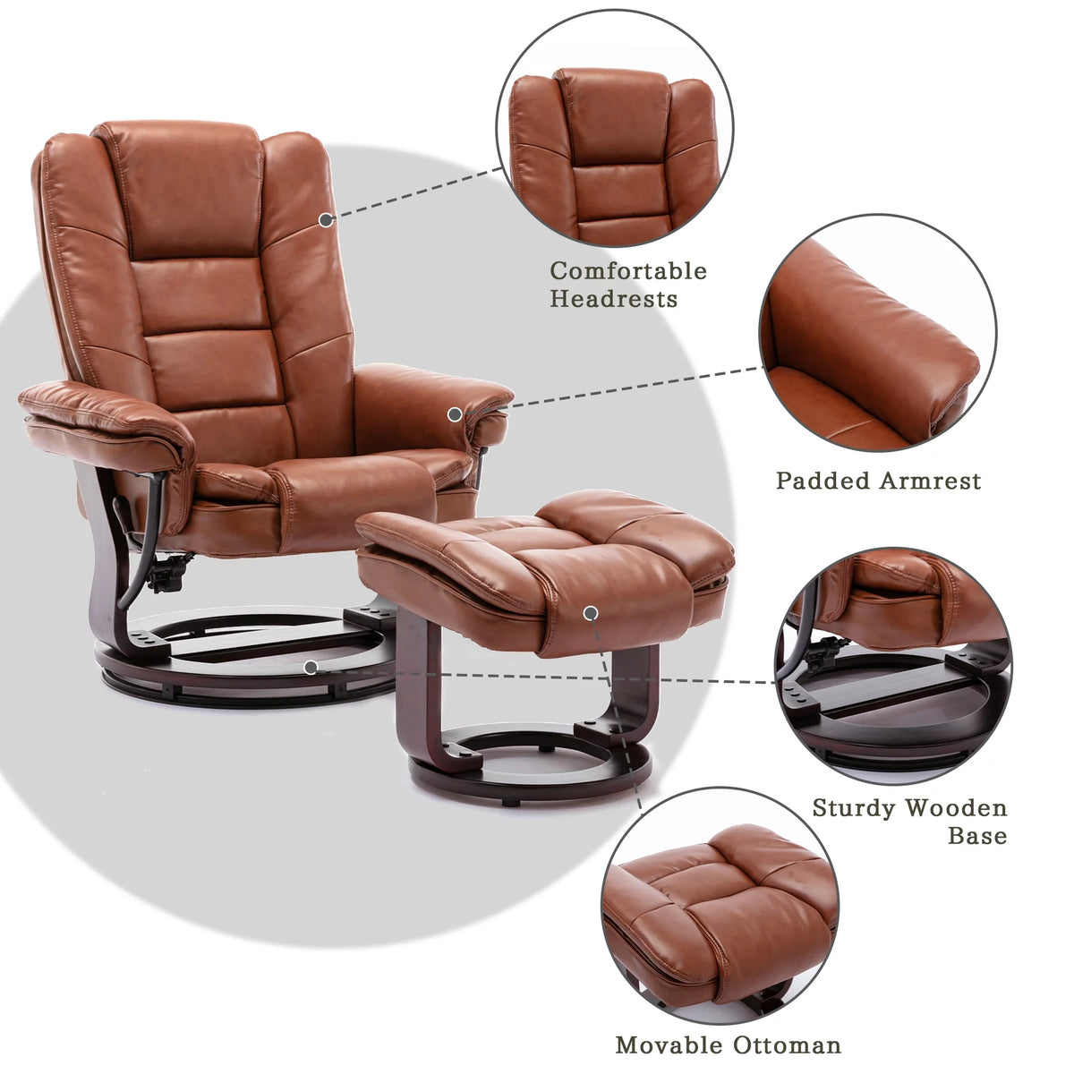 Brown Faux Leather Recliner with Ottoman R50200