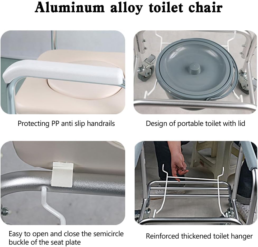 Multifunction Wheeled Mobile Toilet Commode Shower Chair Wheelchair with Wheels H316467