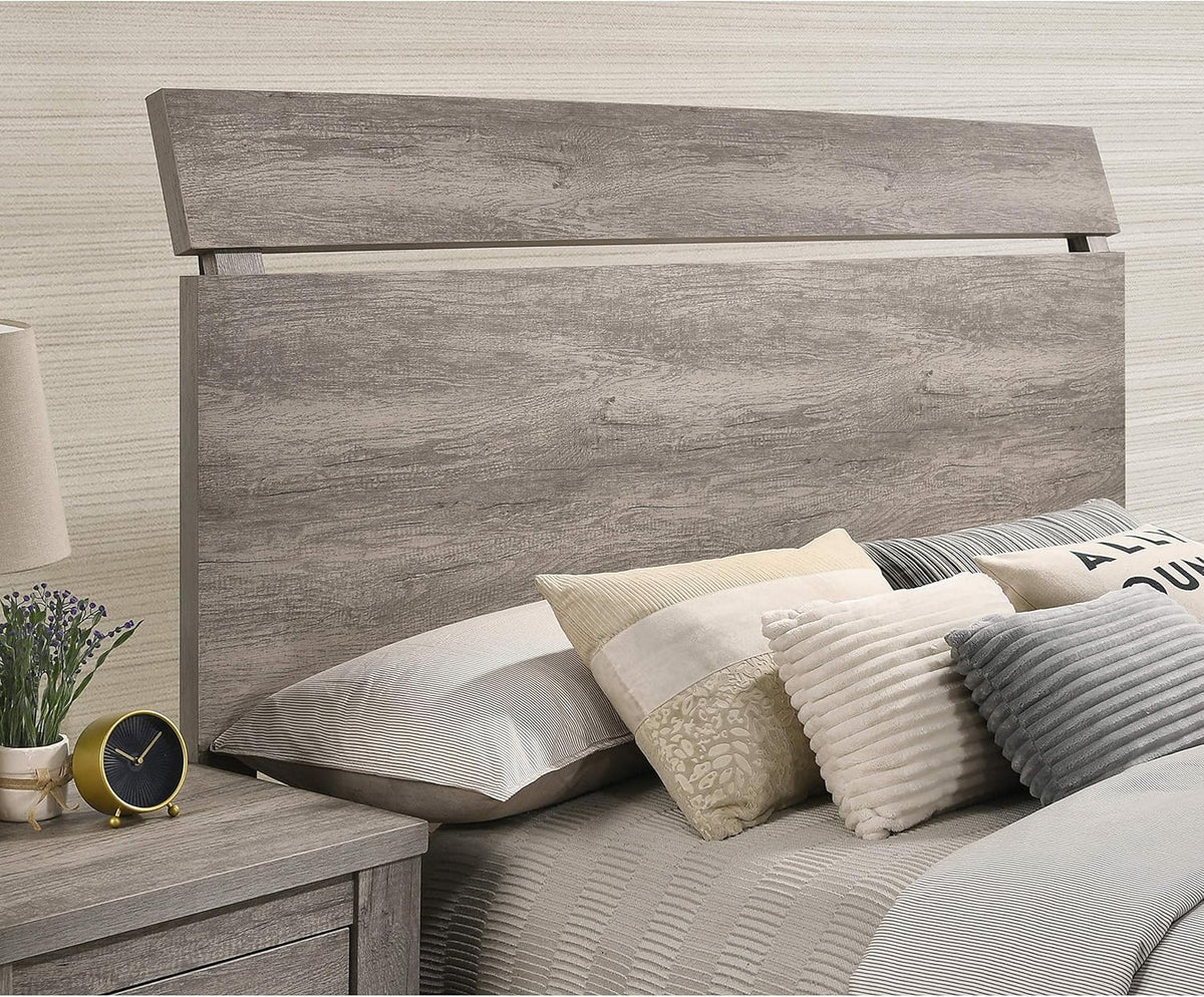 Weathered Gray Wood Queen Panel Bed, Dresser, Mirror, Nightstand, Chest M2510