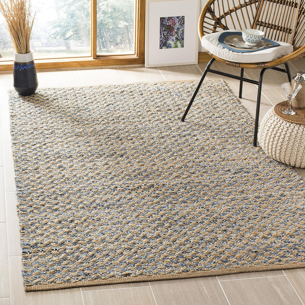 Handmade Braided Jute Runner 2'3 x 8' Blue Natural E760236