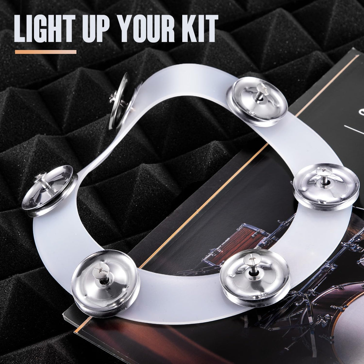 Silicone Single Rows 6 Pair Cymbal Tambourine with Stainless Steel Jingles F64132