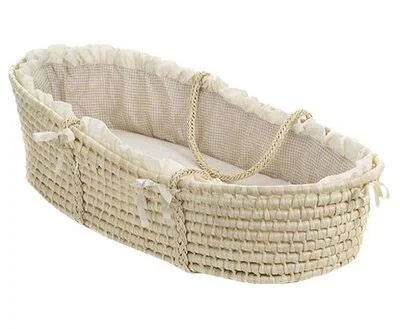 Beige Gingham Moses Basket with Bedding D16647