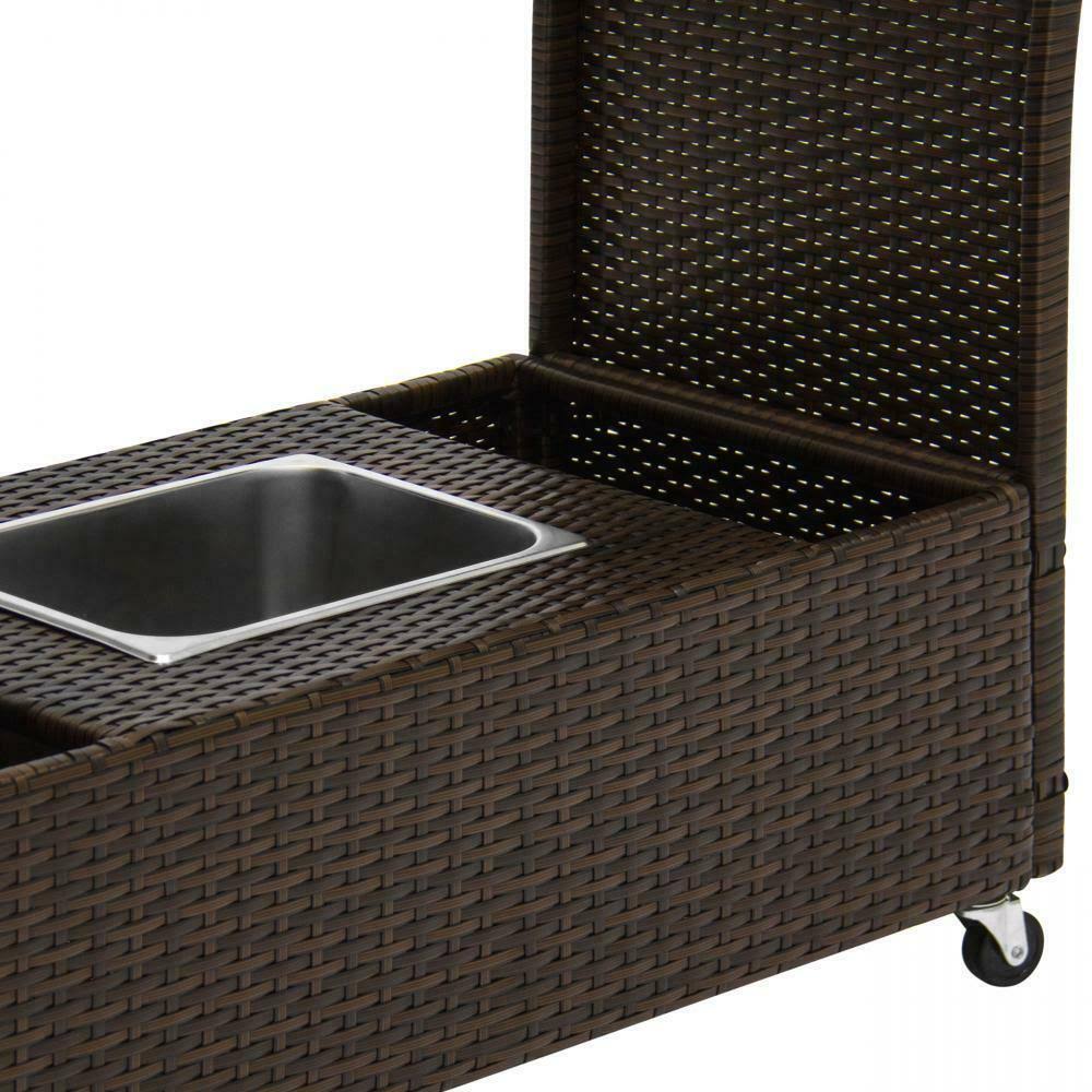 Rolling Wicker Bar Cart with Ice Bucket Y227