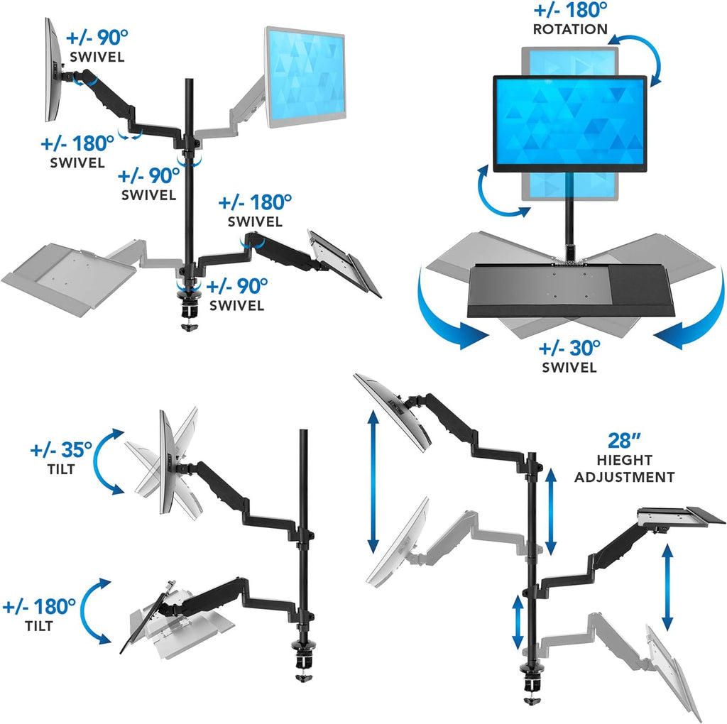 Black Height Adjustable Monitor Desk Mount with Keyboard Tray Z883