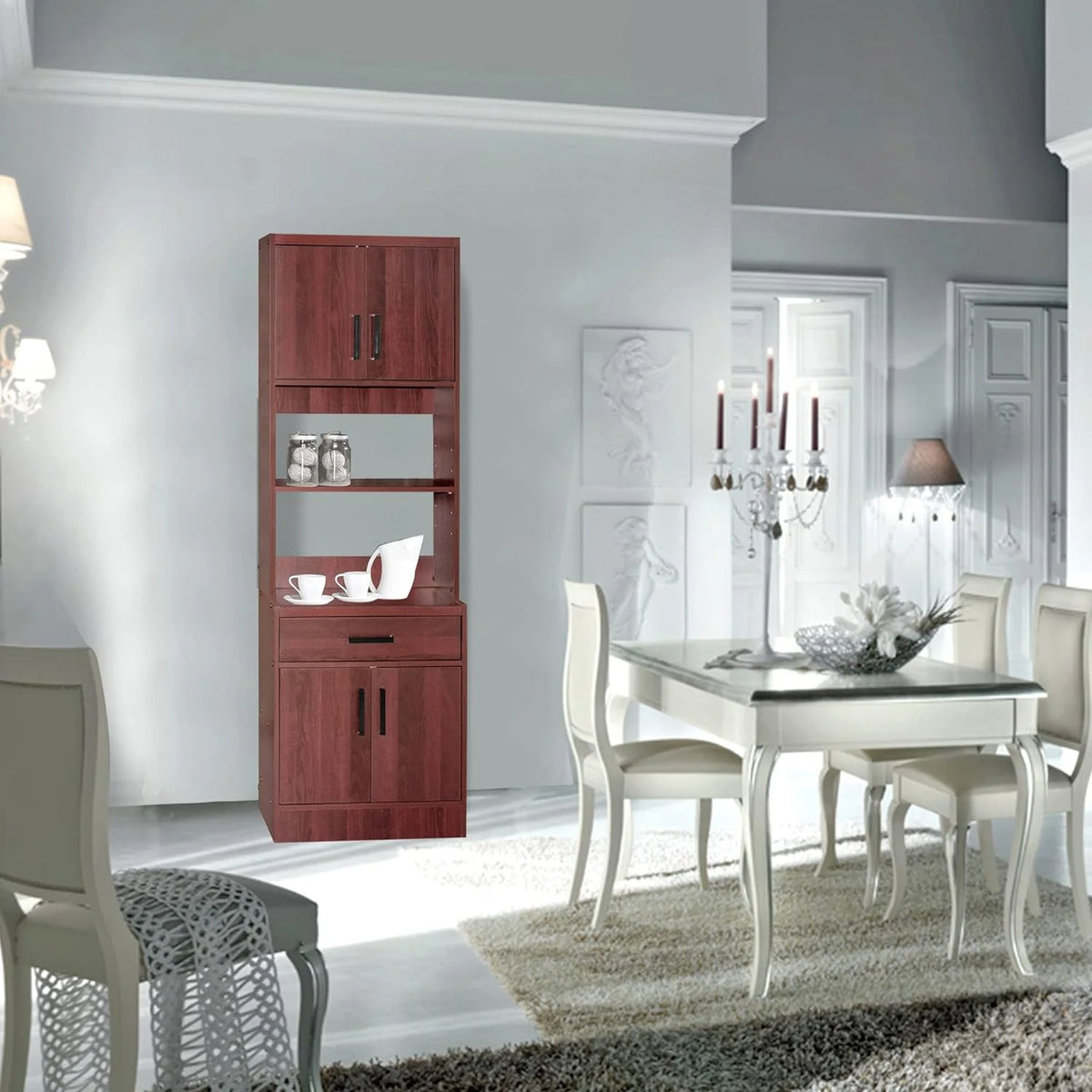 Tall Wooden Kitchen Pantry In Mahogany G454