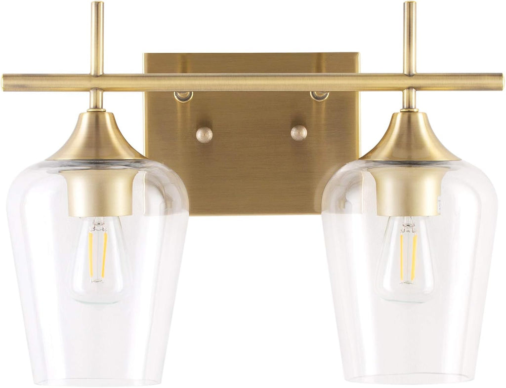 2-Light Brushed Nickel Vanity Lights with Clear Glass Shade S881188