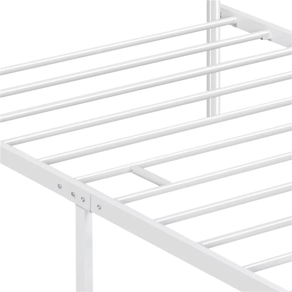 White Twin Metal Canopy Bed Frame with Headboard and Footboard L7584
