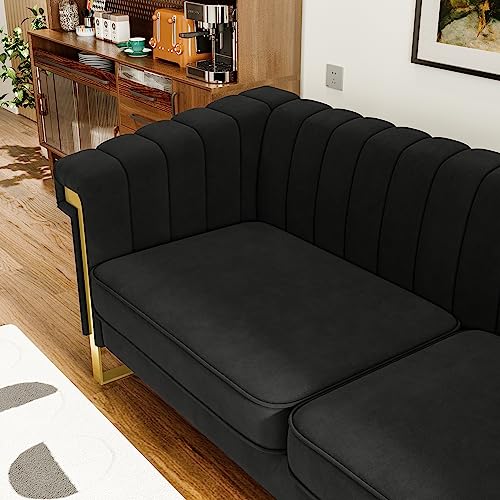 83" Velvet 3 Seater Tufted Sofa with Solid Wood Frame Metal Legs Q563