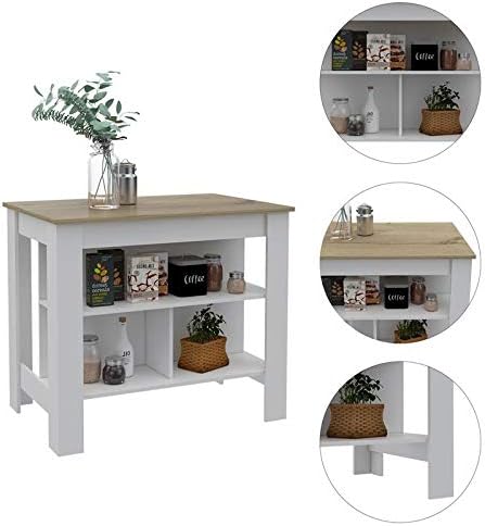Kitchen Island with White Base and Light Oak Top S3631