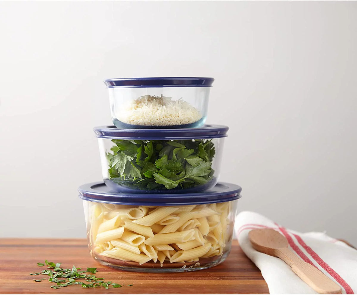 4 Cup Round Clear Storage Dish with Blue Lid, Pack of 4 Z165